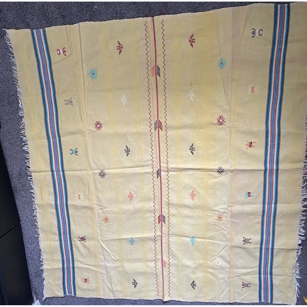 Embroidered  Textile Yellow Thunderbird Baja Blacket Throw Table cover